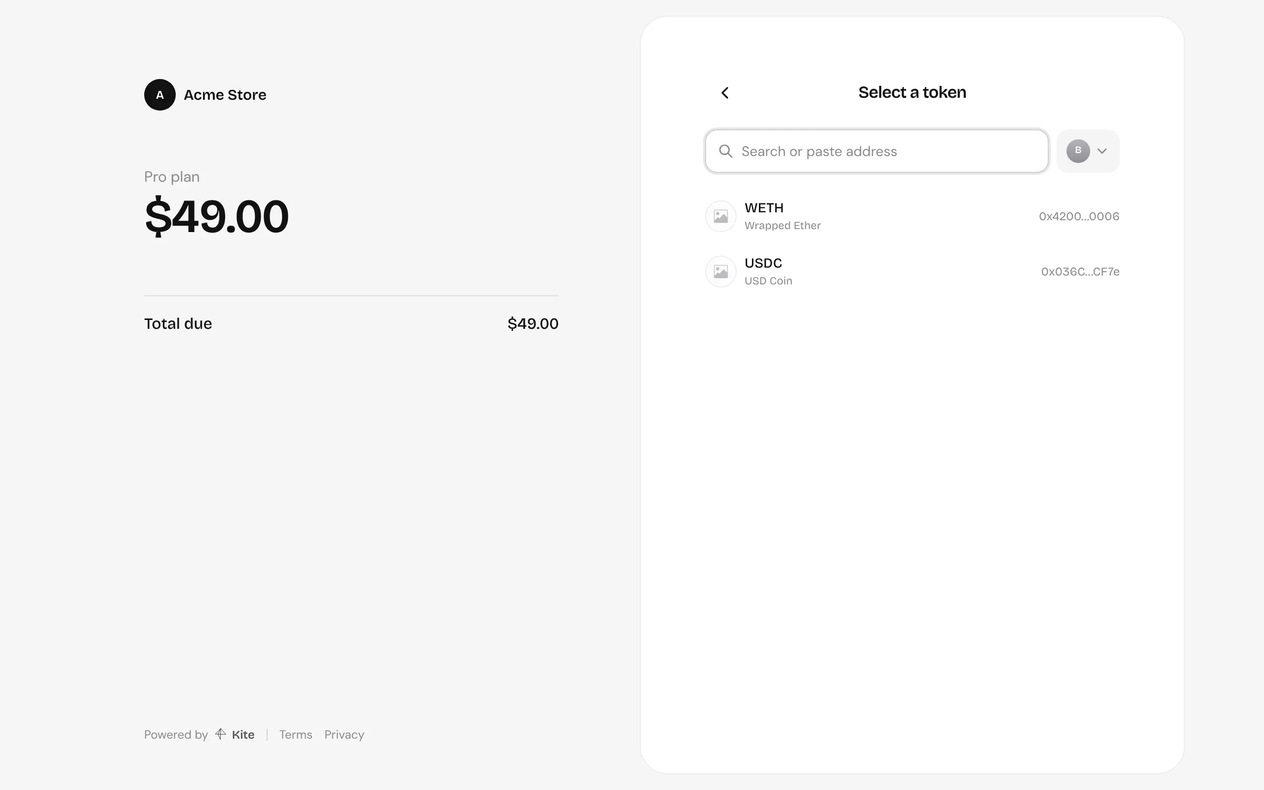 Choosing the token to pay with